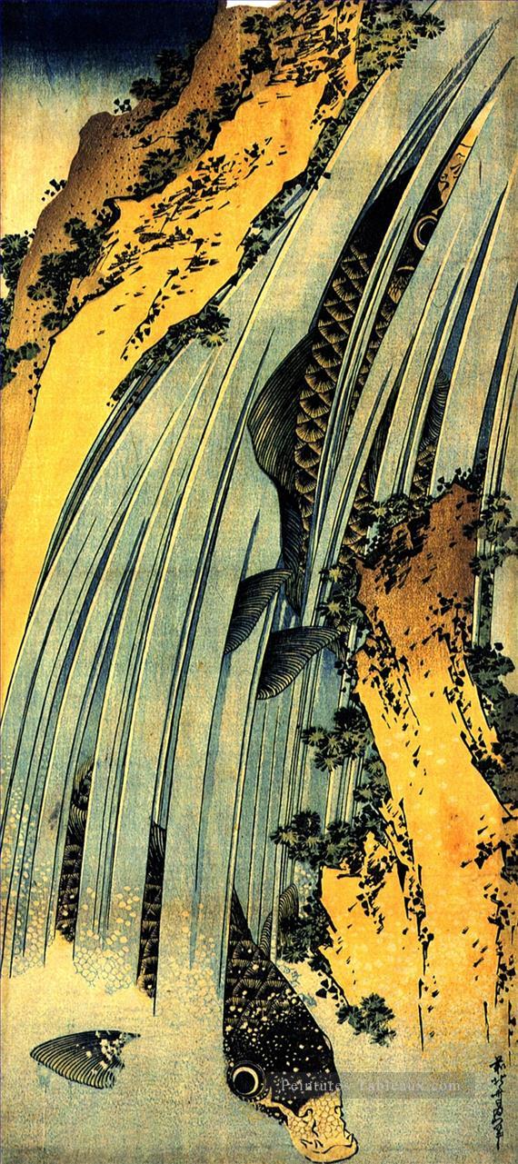 deux carpes dans une cascade Katsushika Hokusai ukiyoe Peintures à l'huile